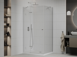 Mexen Roma отваряема душ кабина 110 x 100 см, прозрачна, хром + корито Flat