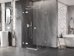 Mexen Lunar T лява окачена душ кабина 120 x 120 см, прозрачна, бяла - 834T-120-120-20-00-L