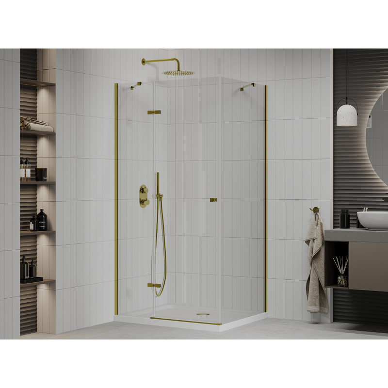 Mexen Roma люлееща се душ кабина 80 x 70 см, прозрачна, златна + корито Flat