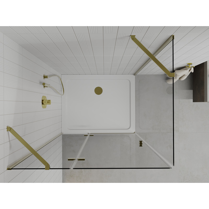 Mexen Roma отваряща се душ кабина 120 x 90 см, прозрачна, златна + корито Flat