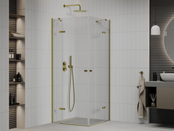 Mexen Roma Duo квадратна душ кабина с отваряеми врати 80 x 80 см, прозрачна, златиста - 854-080-080-50-00-02