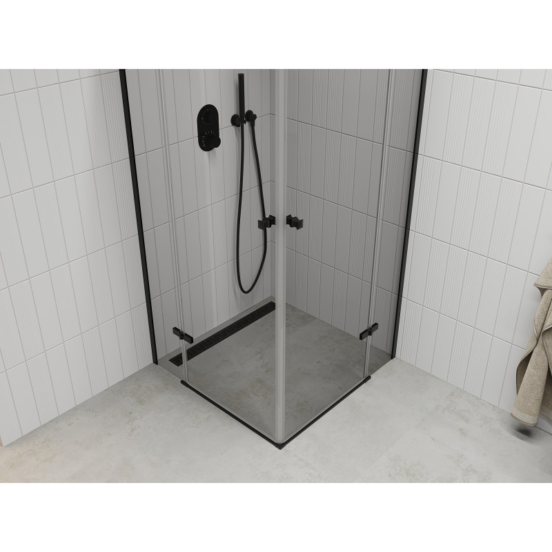 Mexen Roma Duo накланяема душ кабина 90 x 90 см, прозрачна, черна - 854-090-090-70-00-02