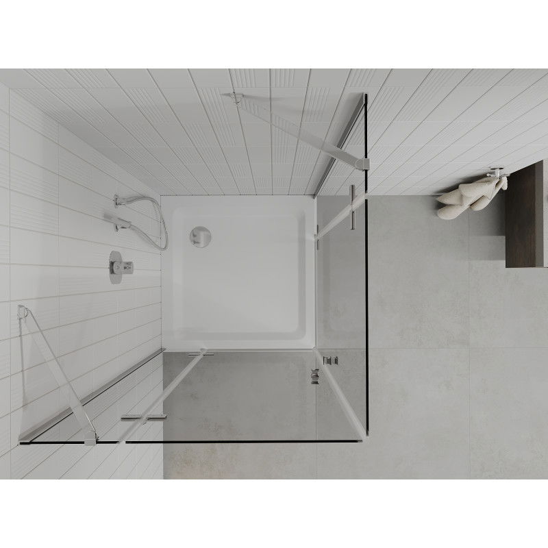 Mexen Roma Duo душ кабина с отваряща се врата 90 x 90 см, прозрачна, хром + поддушовото корито Flat - 854-090-090-01-02-4010