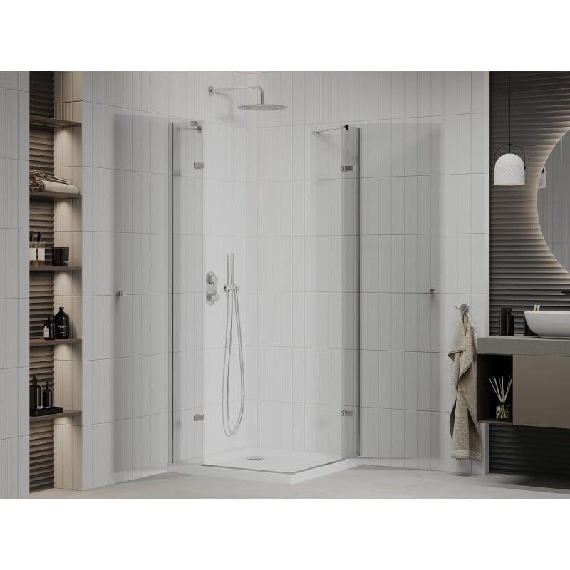 Mexen Roma Дуо душ кабина с врати 90 x 90 см, прозрачна, хром + корито Flat
