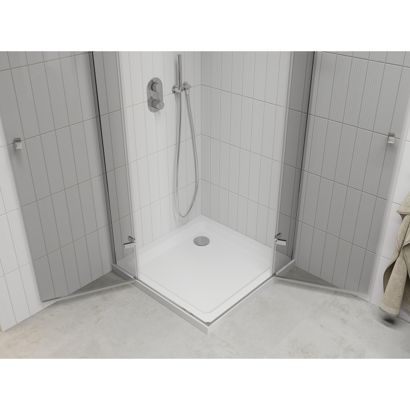 Mexen Roma Дуо душ кабина с врати 90 x 90 см, прозрачна, хром + корито Flat