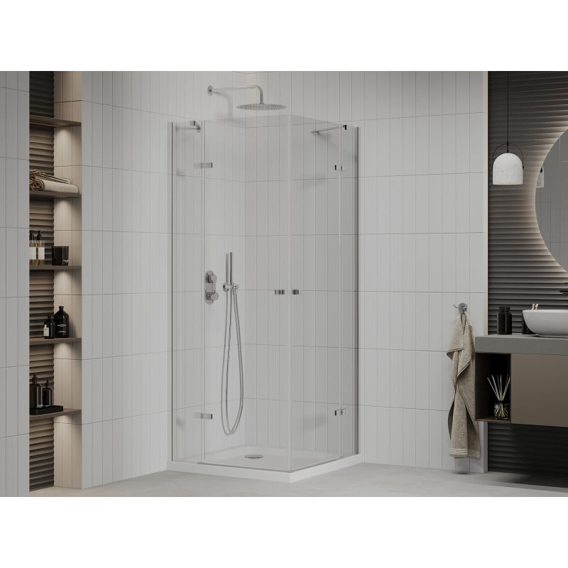 Mexen Roma Дуо душ кабина с врати 90 x 90 см, прозрачна, хром + корито Flat
