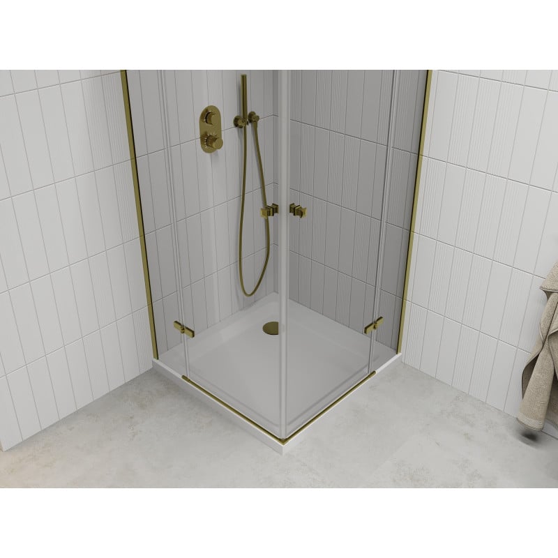 Mexen Roma Дуо душ кабина с отваряща се врата 90 x 90 см, прозрачна, златна +