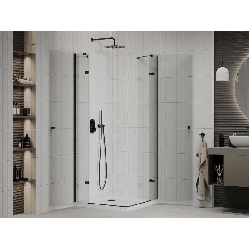 Mexen Roma Двоен отварящ се душ кабина 80 x 80 см, прозрачен, черен + душ корито