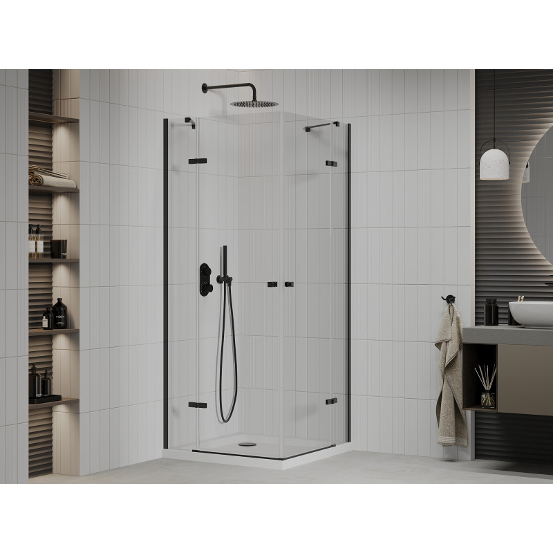 Mexen Roma Двоен отварящ се душ кабина 80 x 80 см, прозрачен, черен + душ корито