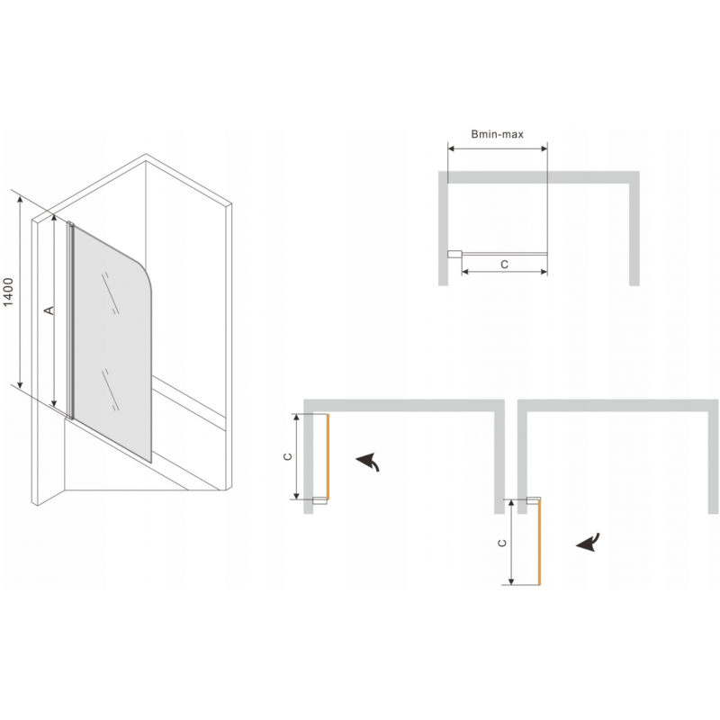 Mexen Vega правоъгълна вана 170 x 70 cm с обшивка и 1-крилен параван 70 cm, черен мотив - 550117070X9307017077