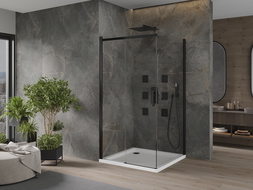 Mexen Omega душ кабина плъзгаща 100 x 100 см, прозрачна, черна + подстилка Flat, бяла - 825-100-100-70-00-4010B