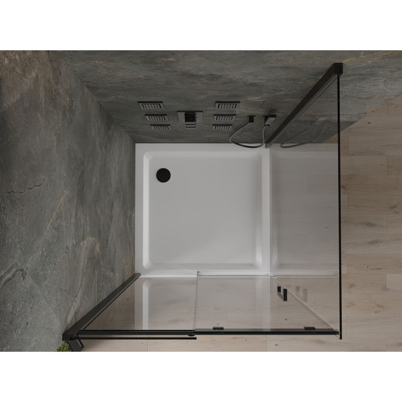 Mexen Omega плъзгаща се душ кабина 100 x 100 см, прозрачна, черна + тава Flat, бяла - 825-100-100-70-00-4010B