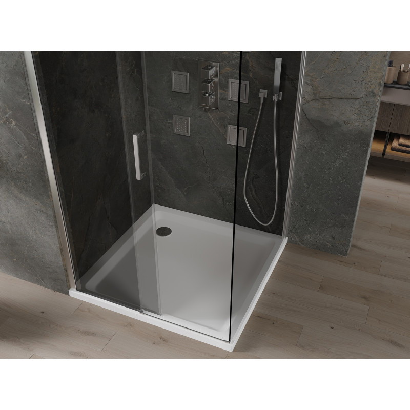 Mexen Omega плъзгаща се душ кабина 100 x 100 см, графит, хром + корито Flat, бял