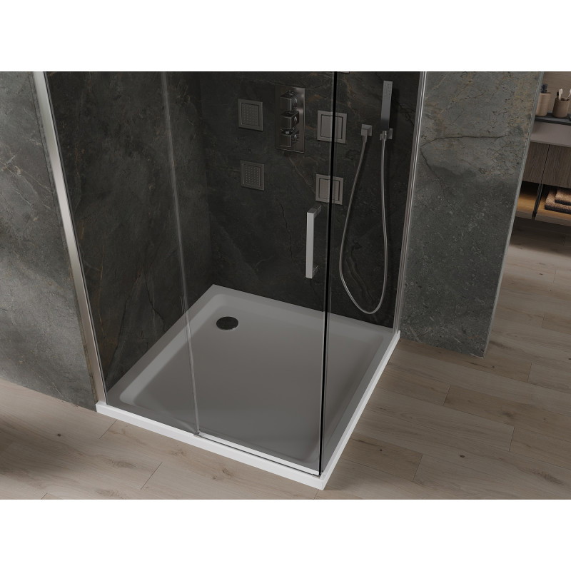 Mexen Omega плъзгаща се душ кабина 100 x 100 см, графит, хром + корито Flat, бял