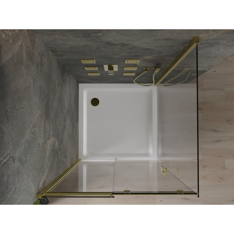 Mexen Omega разтегаем душ кабина 100 x 100 см, прозрачна, златна + поддушово