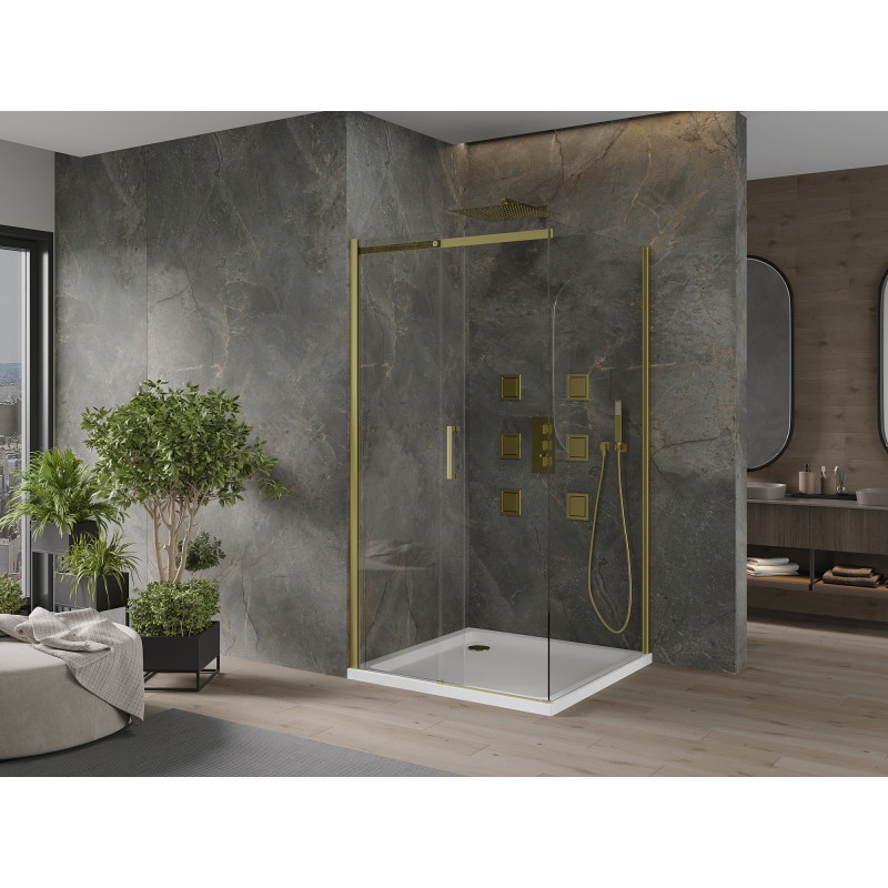 Mexen Omega разтегаем душ кабина 100 x 100 см, прозрачна, златна + поддушово