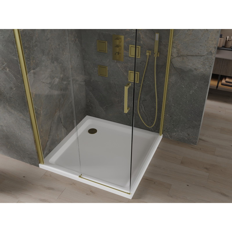 Mexen Omega разтегаем душ кабина 100 x 100 см, прозрачна, златна + поддушово