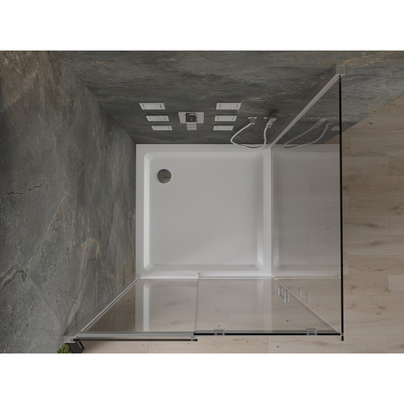 Mexen Omega плъзгаща се душ кабина 100 x 100 см, прозрачна, хром + корито Flat