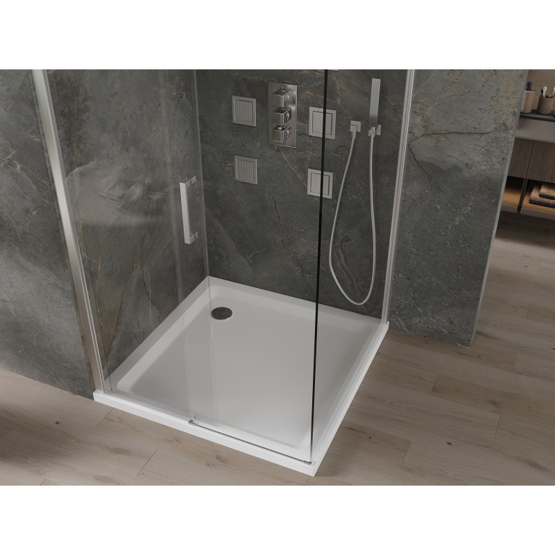 Mexen Omega плъзгаща се душ кабина 100 x 100 см, прозрачна, хром + корито Flat