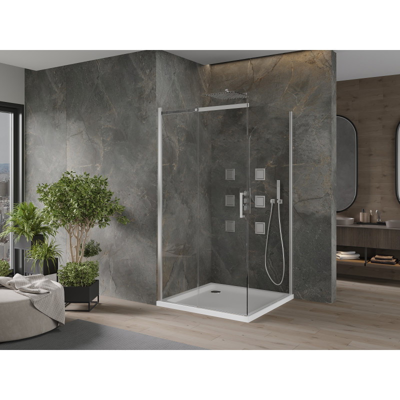 Mexen Omega плъзгаща се душ кабина 100 x 100 см, прозрачна, хром + корито Flat