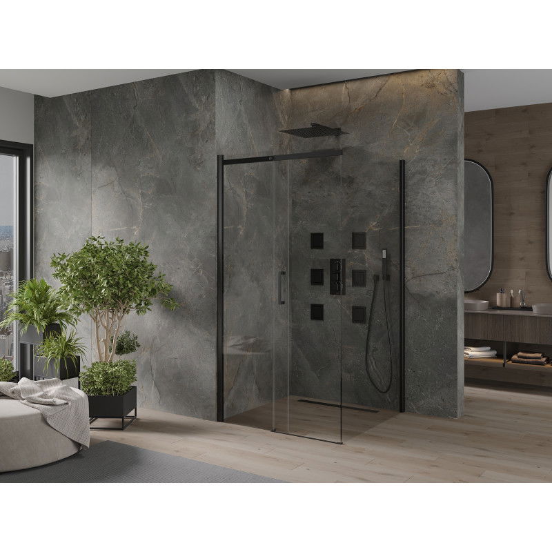 Mexen Omega ъглова плъзгаща се душ кабина 100 x 100 см, прозрачна, черна - 825-100-100-70-00