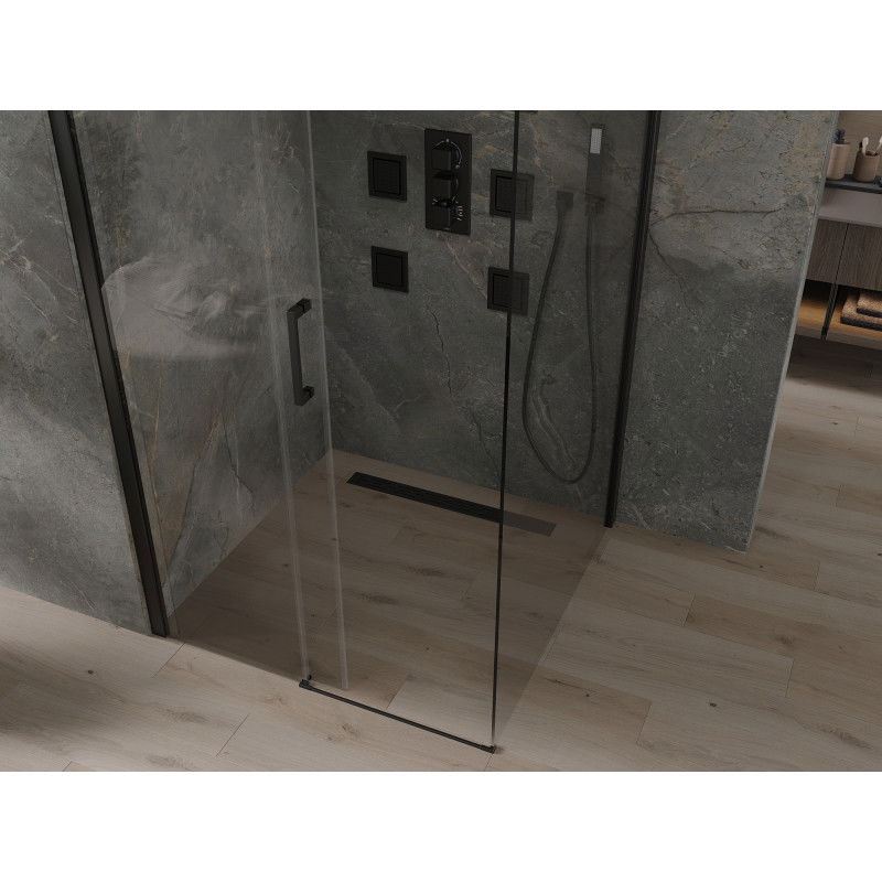 Mexen Omega ъглова плъзгаща се душ кабина 100 x 100 см, прозрачна, черна - 825-100-100-70-00