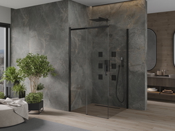 Mexen Omega ъглова плъзгаща се душ кабина 100 x 100 см, прозрачна, черна - 825-100-100-70-00
