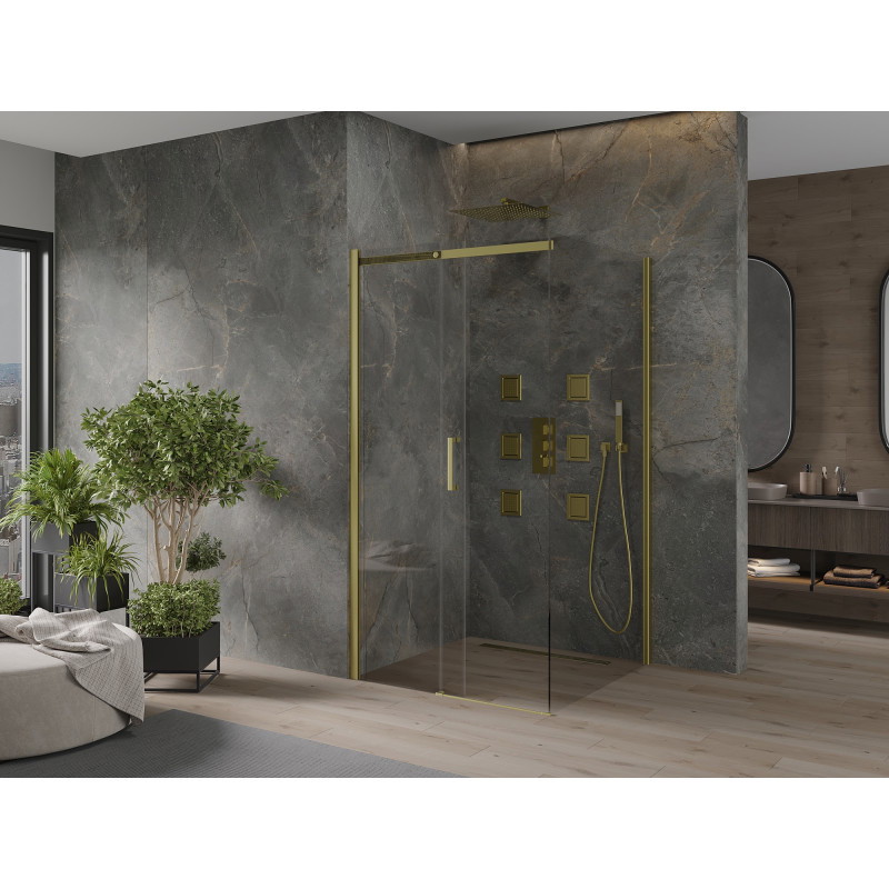 Mexen Omega разтегаема душ кабина 100 x 100 см, прозрачна, златна - 825-100-100-50-00