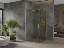 Mexen Omega разтегаема душ кабина 100 x 100 см, прозрачна, златна - 825-100-100-50-00