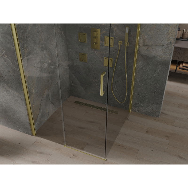 Mexen Omega плъзгаща се душ кабина 100 x 100 см, прозрачна, златна - 825-100-100-50-00