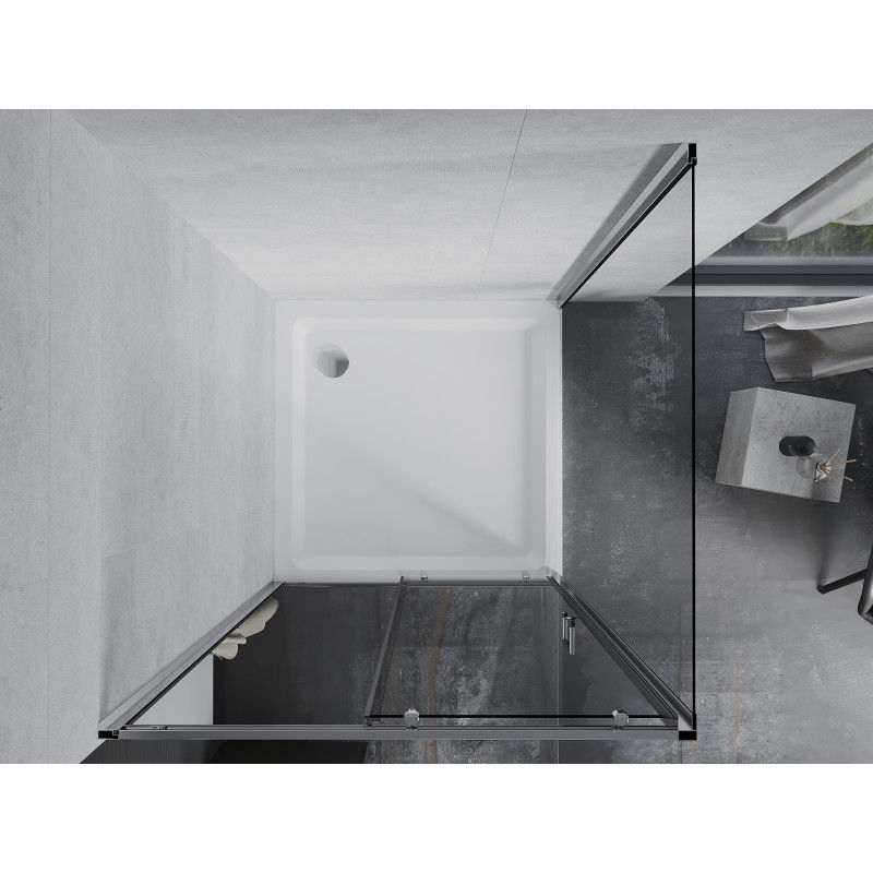 Mexen Apia плъзгаща се душ кабина 90 x 90 cm, прозрачна, хром + поддушово корито Flat - 840-090-090-01-00-4010