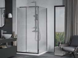 Mexen Apia плъзгаща се душ кабина 90 x 90 cm, прозрачна, хром + поддушово корито Flat - 840-090-090-01-00-4010