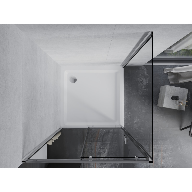 Mexen Apia плъзгаща се душ кабина 100 x 100 см, прозрачна, хром + корито Flat