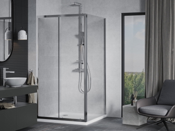 Mexen Apia плъзгаща се душ кабина 100 x 100 см, прозрачна, хром + корито Flat
