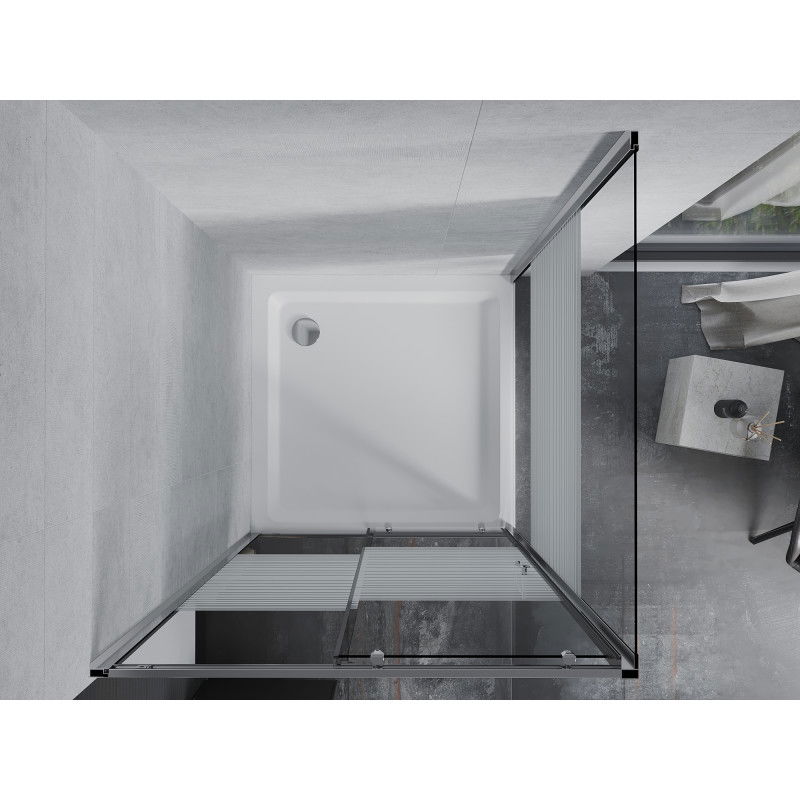 Mexen Apia плъзгаща душ кабина 100 x 100 см, бели ивици, хром + тава Flat - 840-100-100-01-20-4010