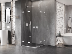 Сгъваема душ кабина Mexen Lunar-F Duo 80 x 80 см, прозрачна, бяла - 836-080L-080P-20-00