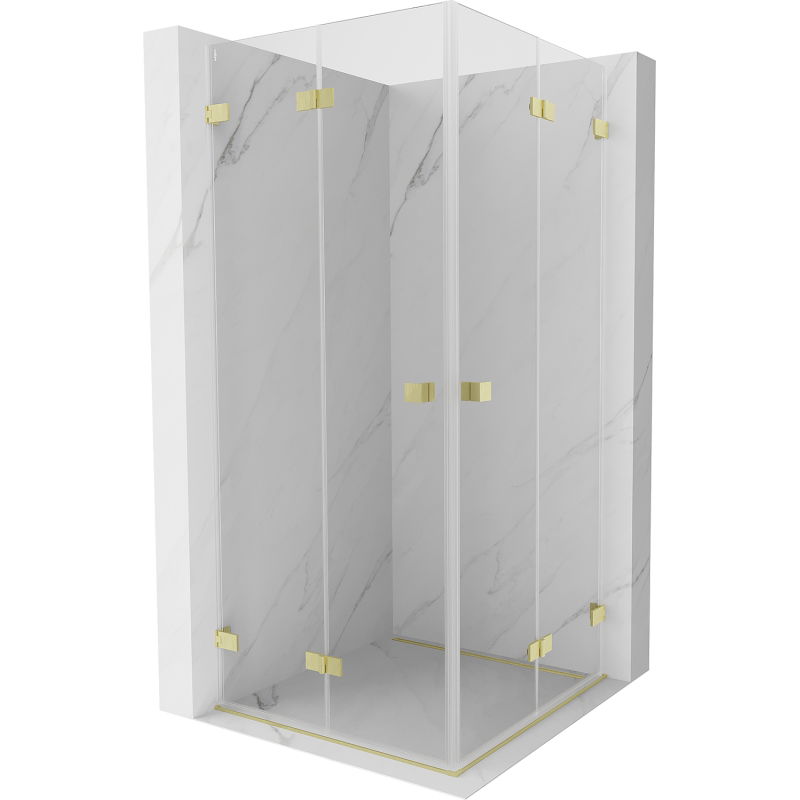 Mexen Lunar-F Duo сгъваема душ кабина 90 x 90 см, прозрачна, златно четкано - 836-090L-090P-55-00