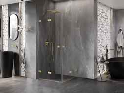 Mexen Lunar-F Duo сгъваема душ кабина 90 x 90 см, прозрачна, златно четкано - 836-090L-090P-55-00