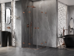 Mexen Lunar-F Duo сгъваема душ кабина 90 x 90 см, прозрачна, розово злато - 836-090L-090P-60-00