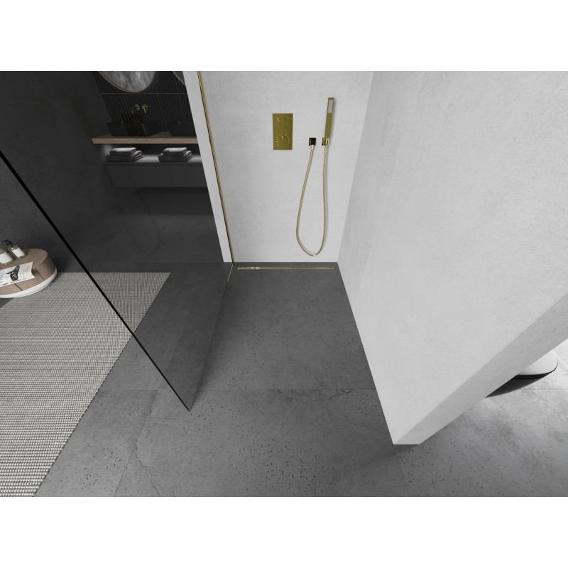 Mexen Kioto преграда за душ Walk-in 100 x 200 см, прозрачно 8 мм, златно - 800-100-101-50-00