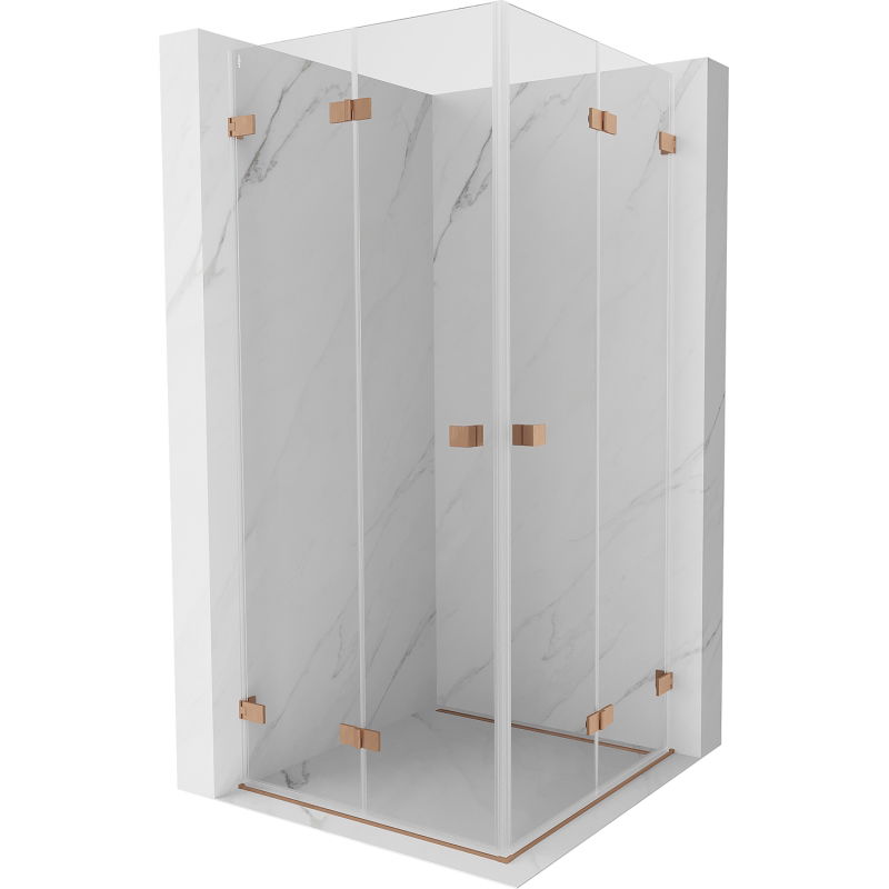 Mexen Lunar-F Duo сгъваема душ кабина 80 x 80 см, прозрачна, четкана мед - 836-080L-080P-65-00