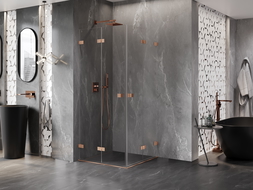 Mexen Lunar-F Duo сгъваема душ кабина 90 x 90 см, прозрачна, четкана мед - 836-090L-090P-65-00