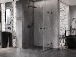 Mexen Lunar-F Duo сгъваема душ кабина 85 x 80 см, прозрачна, черна - 836-085L-080P-70-00