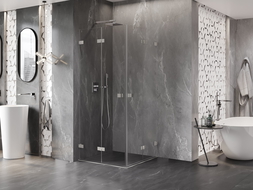 Méxen Lunar-F Duo душ кабина сгъваема 85 x 85 см, прозрачна, матиран никел - 836-085L-085P-97-00