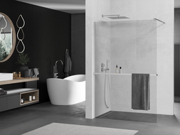Mexen Kioto+ стена за душ с рафт Walk-in 140 x 200 см, прозрачен, хром - 800-140-121-01-00