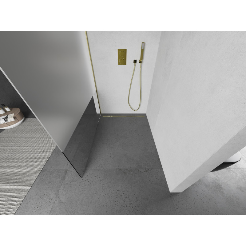 Mexen Kioto Параван за душ Walk-in 120 x 200 см, прозрачен/матов 8 мм, златен