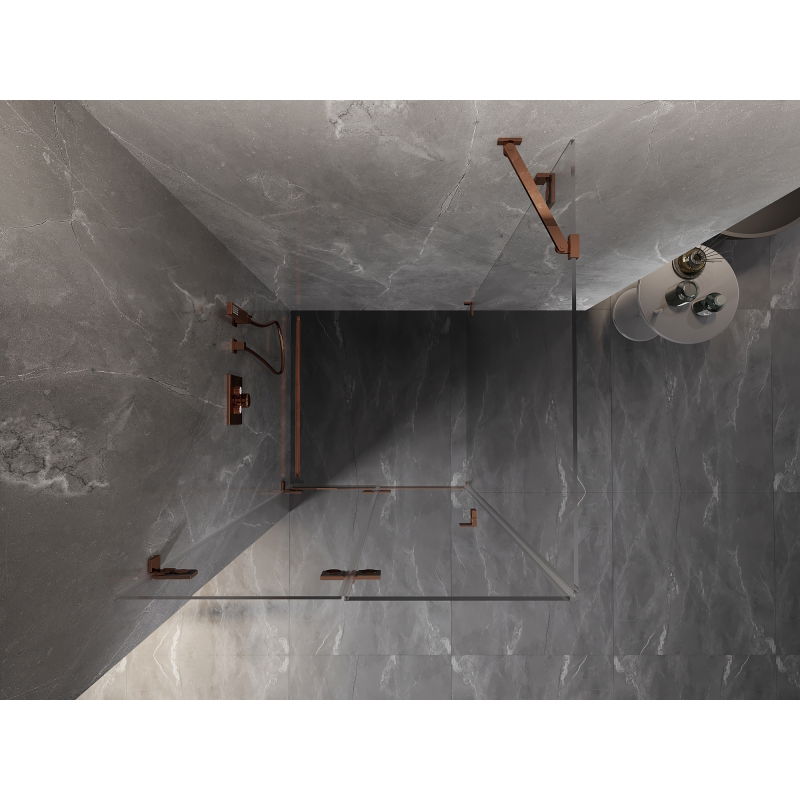 Mexen Lunar-F сгъваема душ кабина лява 100 x 100 см, прозрачна, розово злато- 836-100-100-60-00-L