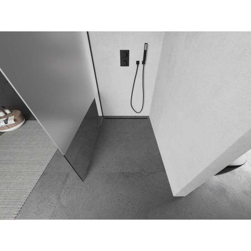 Mexen Kioto Душ стена Walk-in 100 x 200 см, прозрачно/мраз 8 мм, черна - 800-100-101-70-35