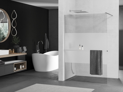 Mexen Kioto+ стена за душ с полица Walk-in 100 x 200 см, прозрачна/мъглива, хром - 800-100-121-01-35