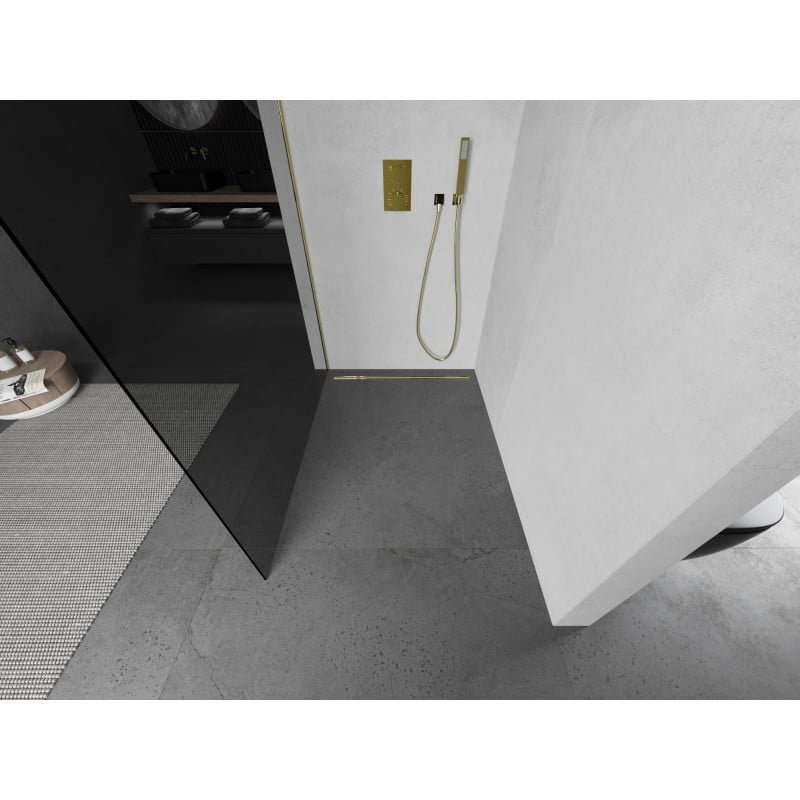 Mexen Kioto душ преграда Walk-in 100 x 200 см, графит 8 мм, злато - 800-100-101-50-40